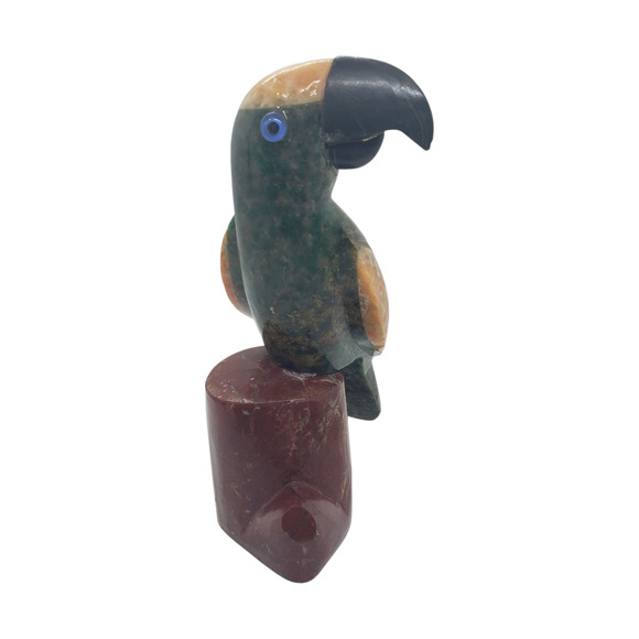 Vintage Hand Carved Gemstone Parrot Sculpture Bird Agate & Jasper Gems 2 pcs - Picture 2 of 12